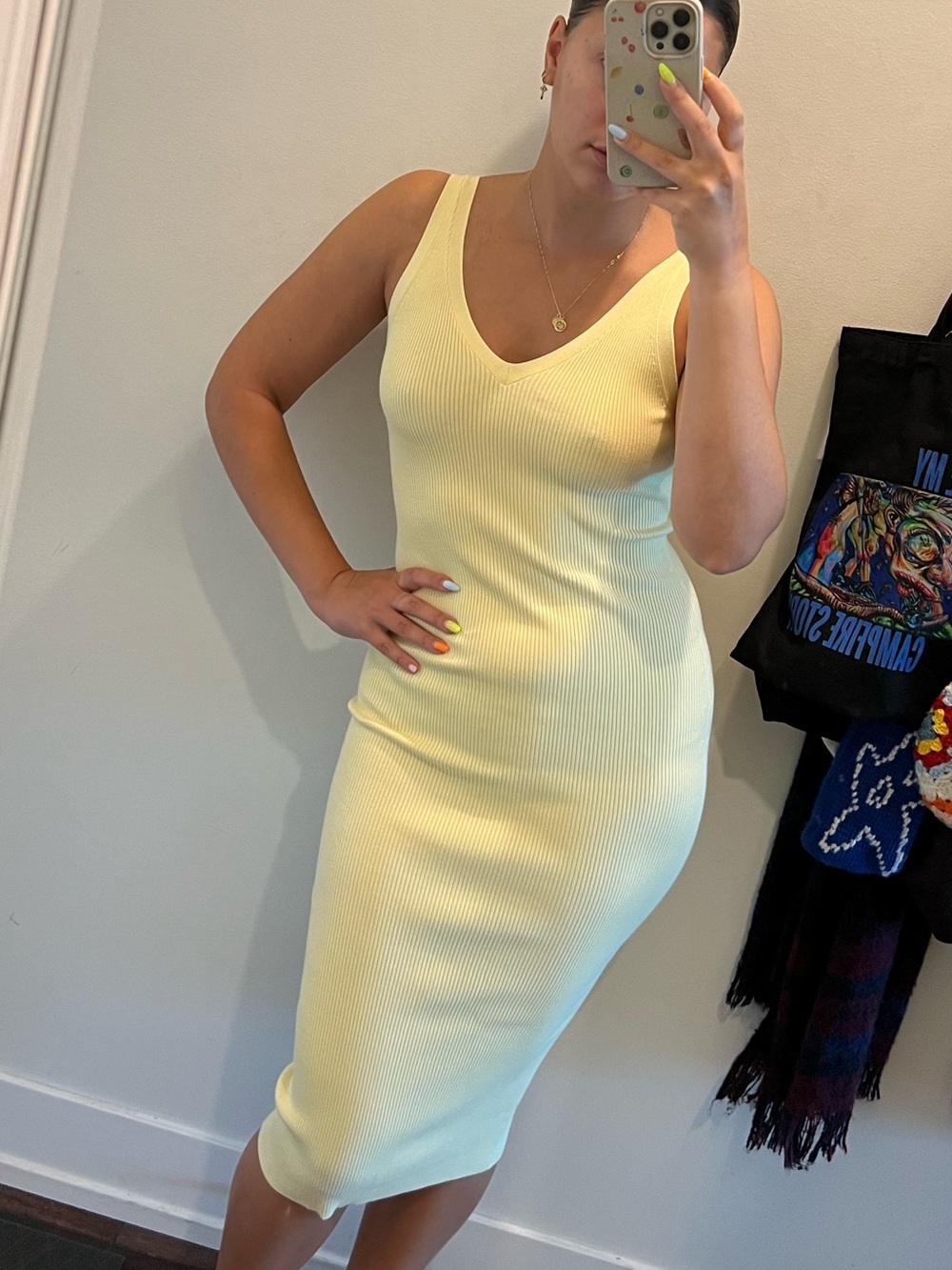 the Group by Babaton Yellow Ribbed V-Neck Midi Dress - Women